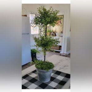 Faux Topiary 22” Double Tea Leaf Topiary in Galvanize Tin Pot.